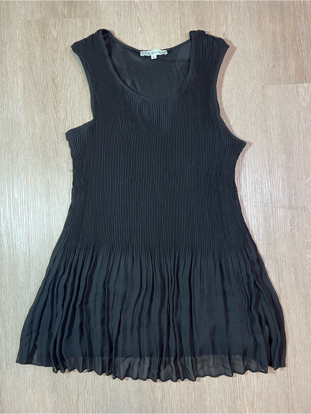 Cleo Petites Y2K Sleeveless Pleated Black Tunic Dress Retro Chic Minimalist